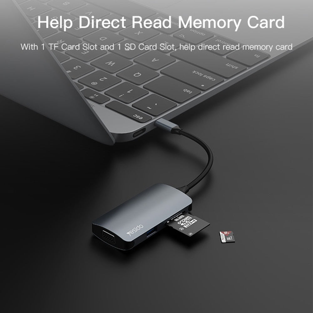 Hub USB-C Yesido HB16, 7in1, Grigio