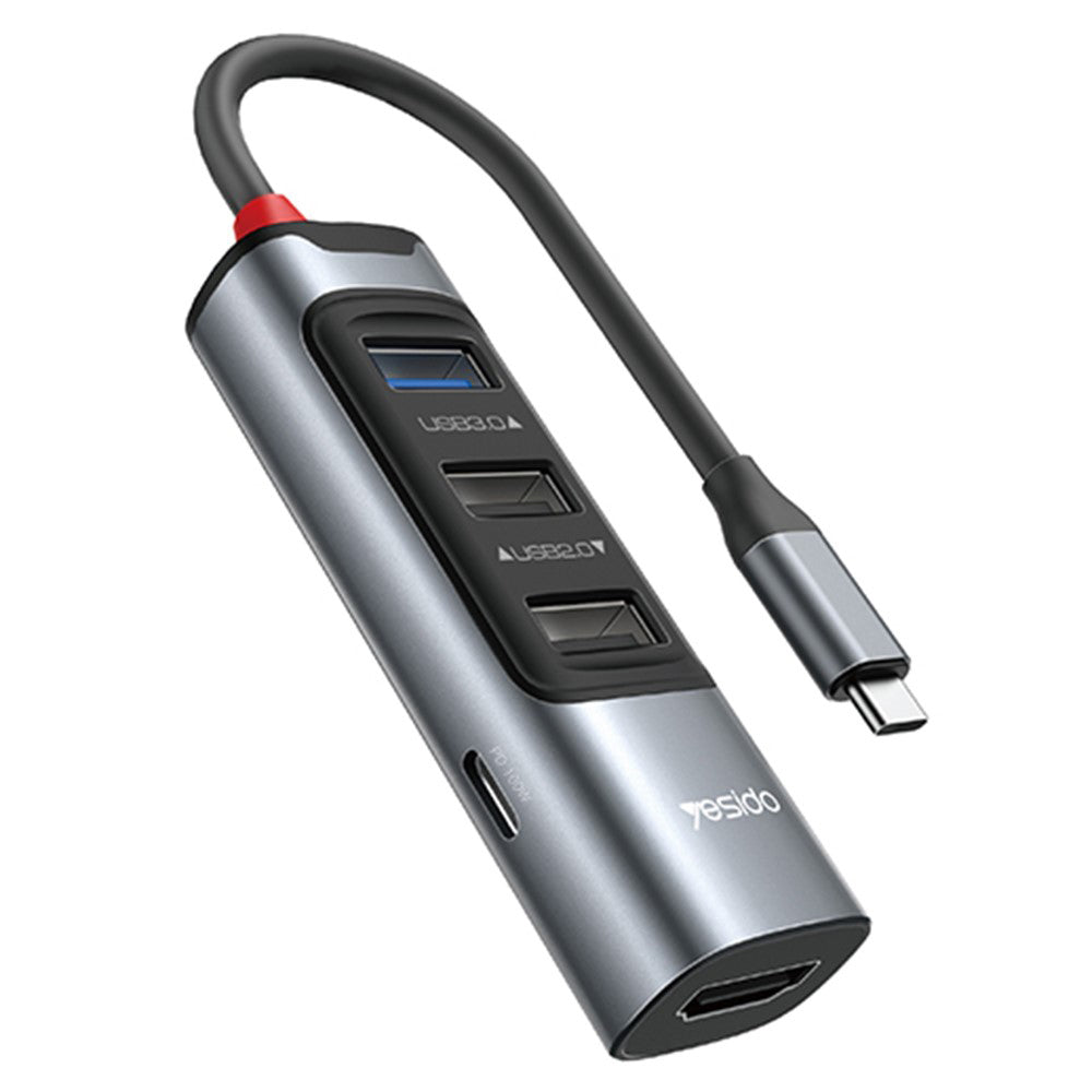 Hub USB-C Yesido HB22, 5in1, Grigio