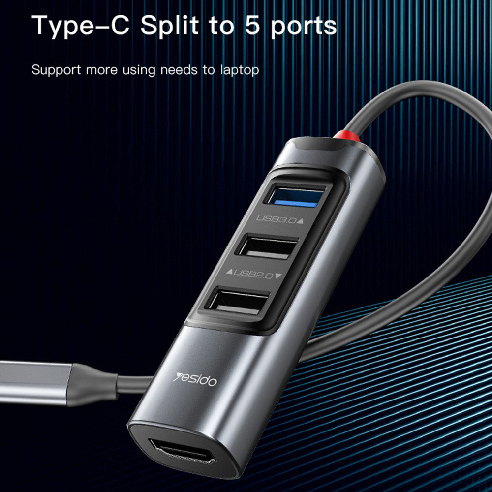 Hub USB-C Yesido HB22, 5in1, Grigio
