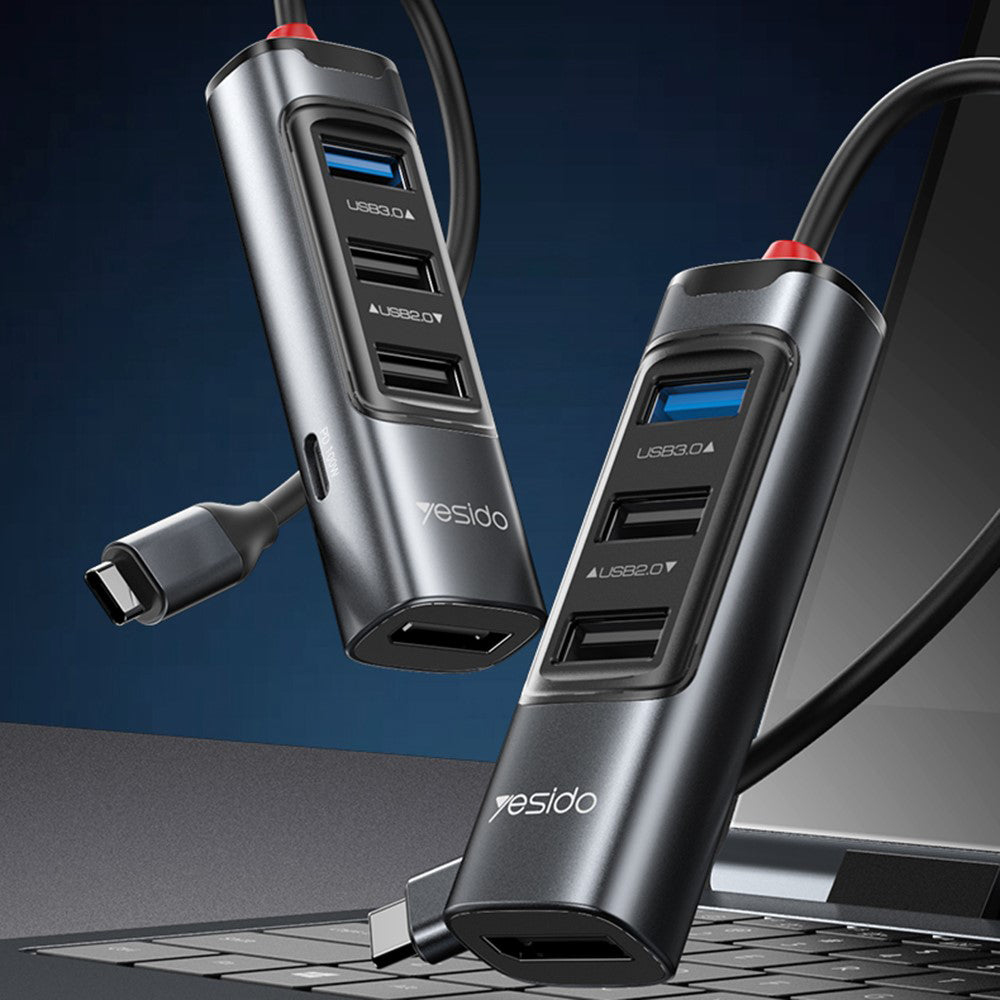 Hub USB-C Yesido HB23, 5in1, Grigio