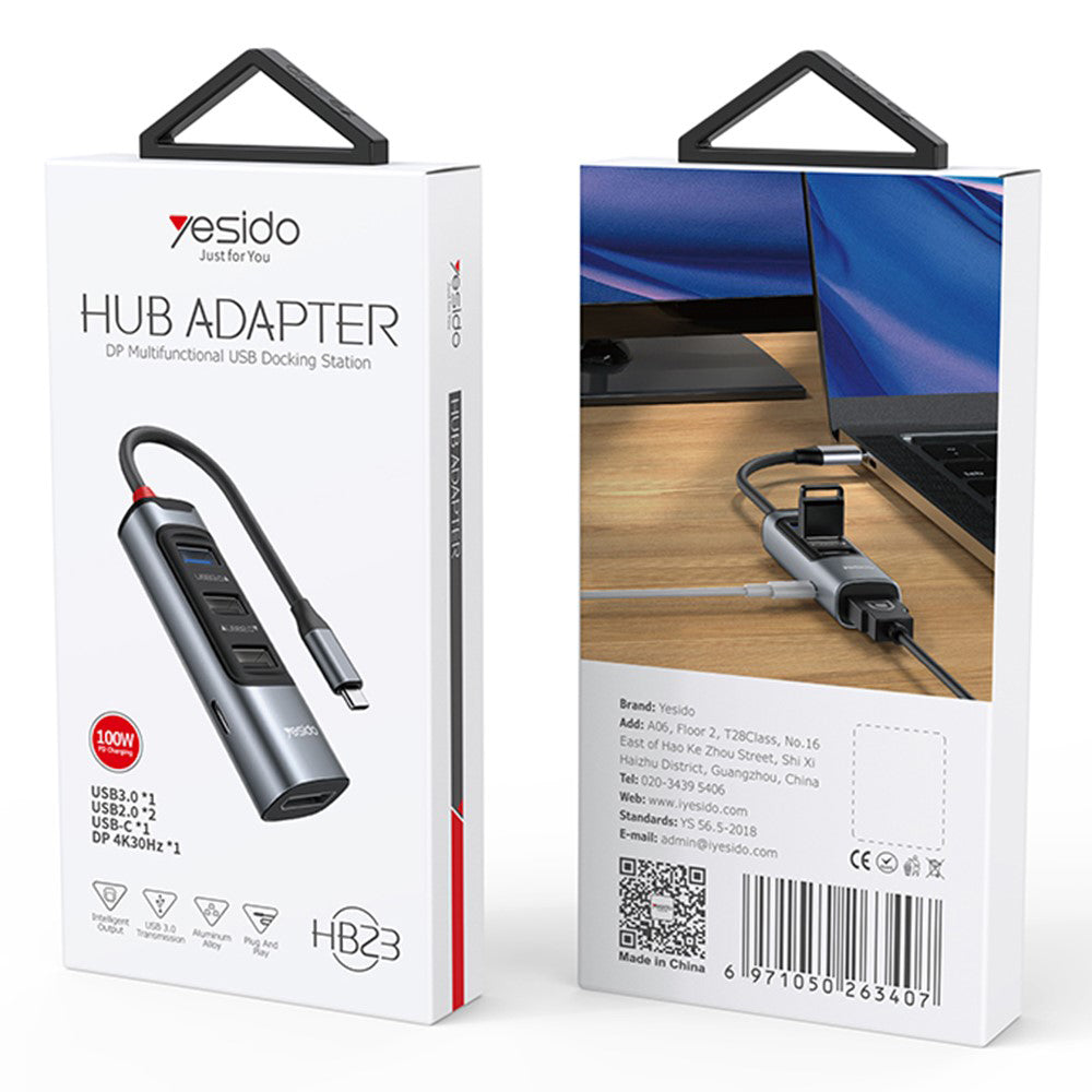 Hub USB-C Yesido HB23, 5in1, Grigio