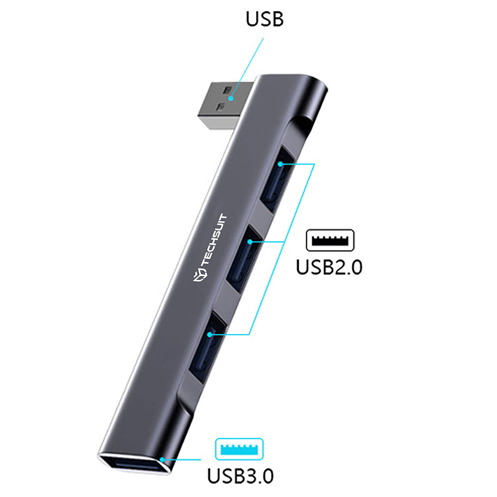 Hub USB Techsuit H14 ZenithDock, 4in1, Grigio
