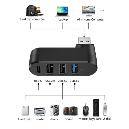 Hub USB Techsuit H17 SplitterNode, 4en1, Noir