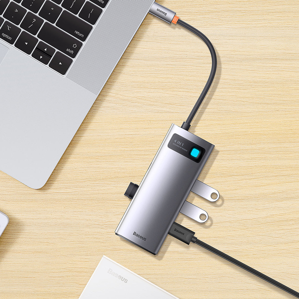 Hub USB-C Baseus Metal Gleam, 4 x USB-A 3.0, Grigio WKWG070013