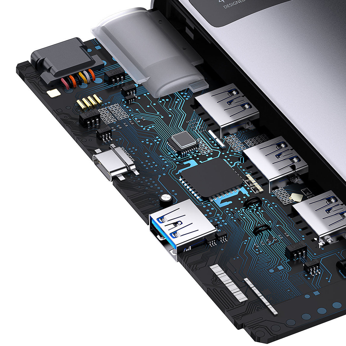 Hub USB-C Baseus Metal Gleam, 4 x USB-A 3.0, Grigio WKWG070013