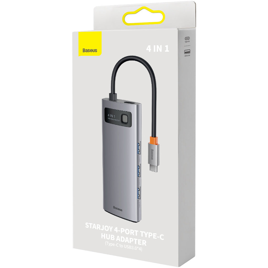Hub USB-C Baseus Metal Gleam, 4 x USB-A 3.0, Grigio WKWG070013