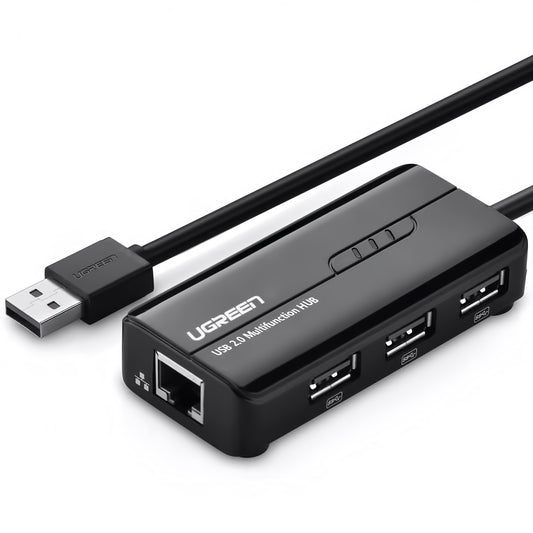 Hub USB UGREEN 20264, 3 x USB-A - 1 x RJ45, nero