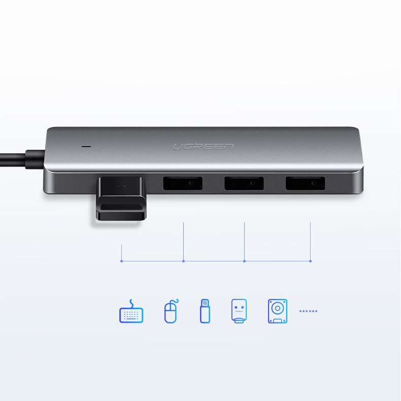 Hub USB UGREEN CM219, 4 x USB-A 3.0 - 1 x USB-C, Grigio