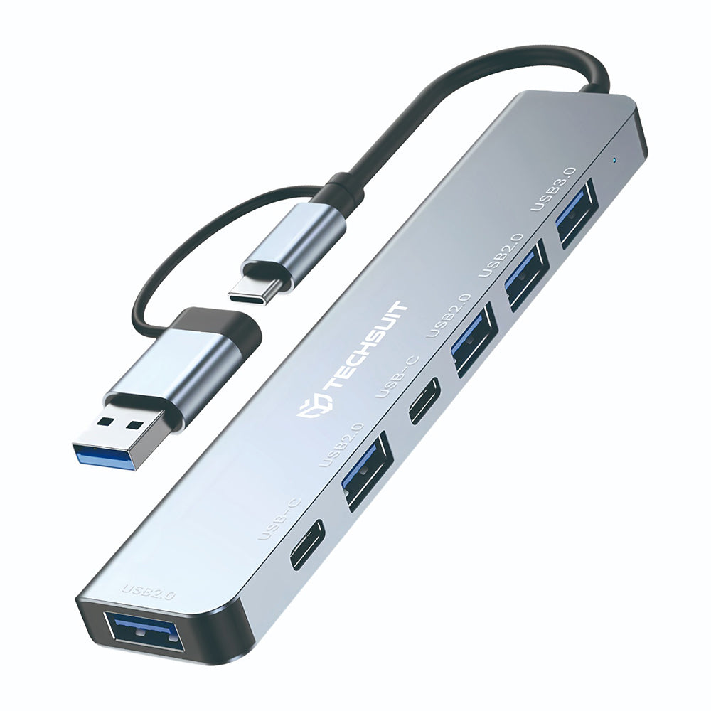 Hub USB / USB-C Techsuit H6 DataBridge, 7in1, Grigio