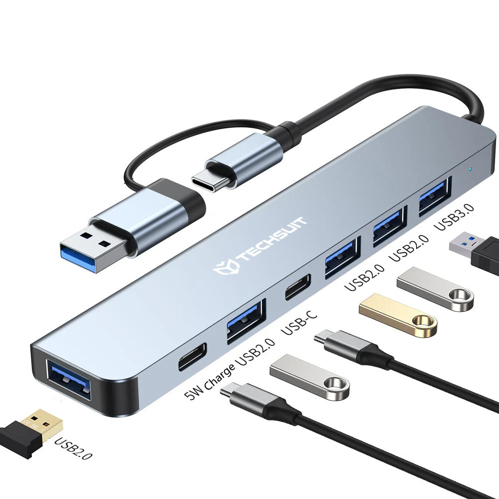 Hub USB / USB-C Techsuit H6 DataBridge, 7in1, Grigio