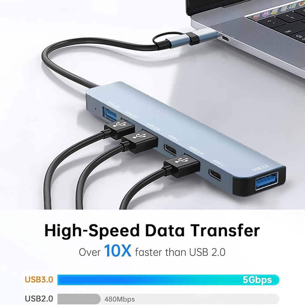 Hub USB / USB-C Techsuit H6 DataBridge, 7in1, Grigio