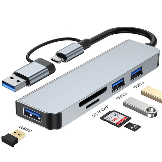 Hub USB / USB-C Techsuit H7 DataBridge, 5en1, Gris