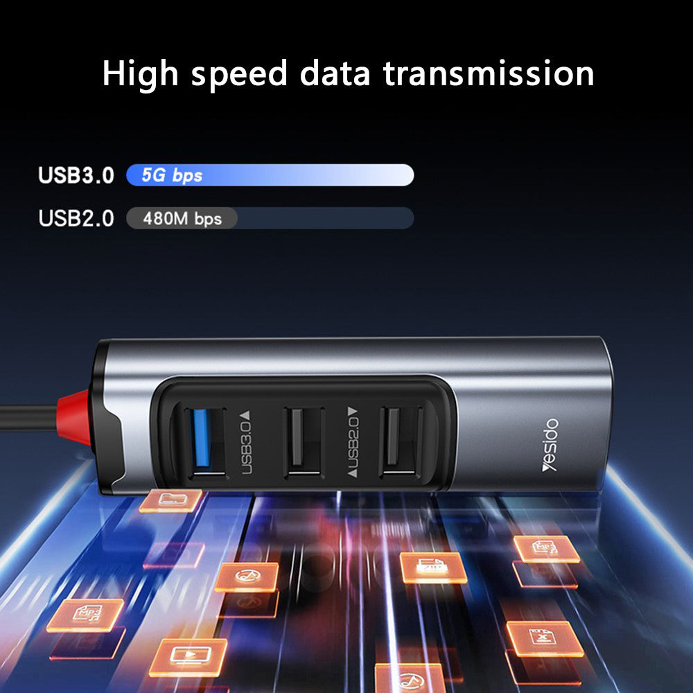 USB / USB-C Hub Yesido HB19, 4in1, Grau