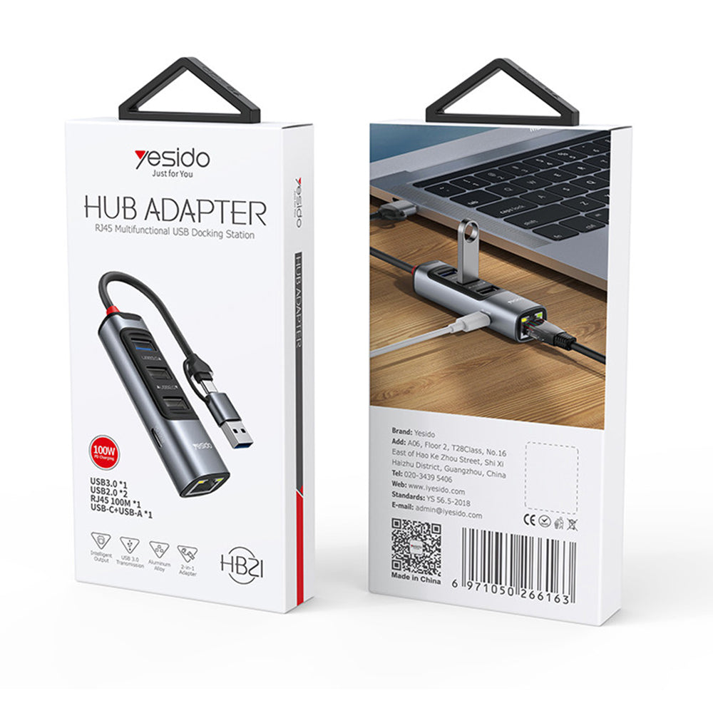 Hub USB / USB-C Yesido HB21, 5en1, Gris