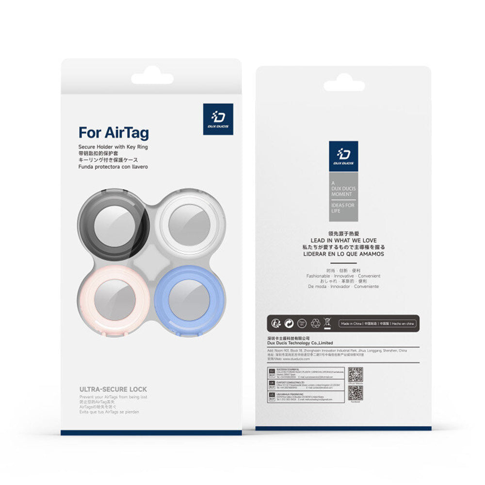 Dux Ducis Secure Hülle für Apple AirTag, 4er Set, Schwarz / Weiß / Blau / Rosa