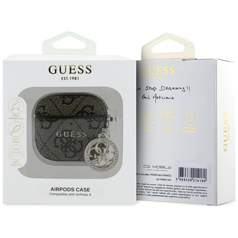 Étui Guess 4G Strass Charm pour Apple AirPods 4, Marron