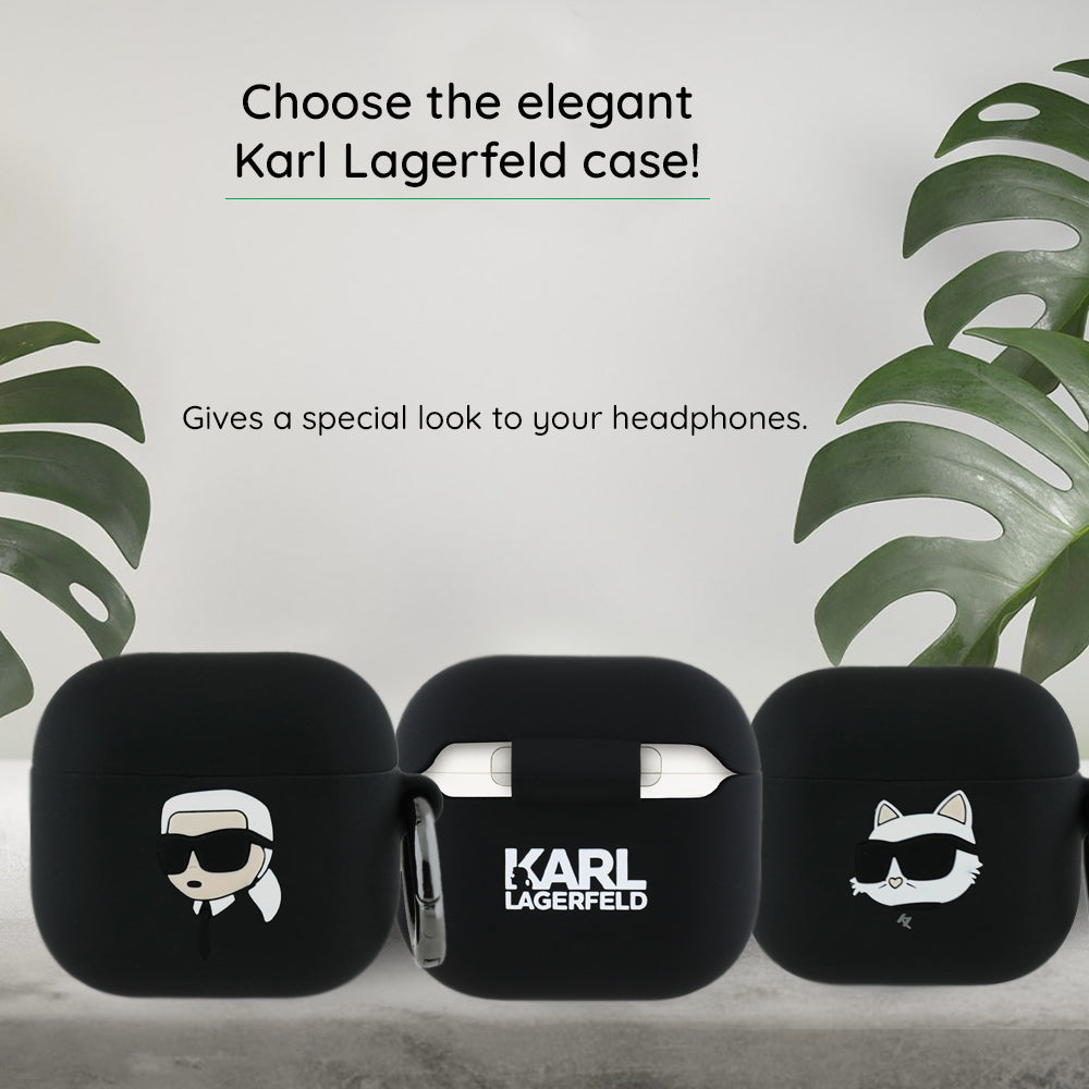 Étui Karl Lagerfeld 3D Tête de Karl pour Apple AirPods 4, Noir