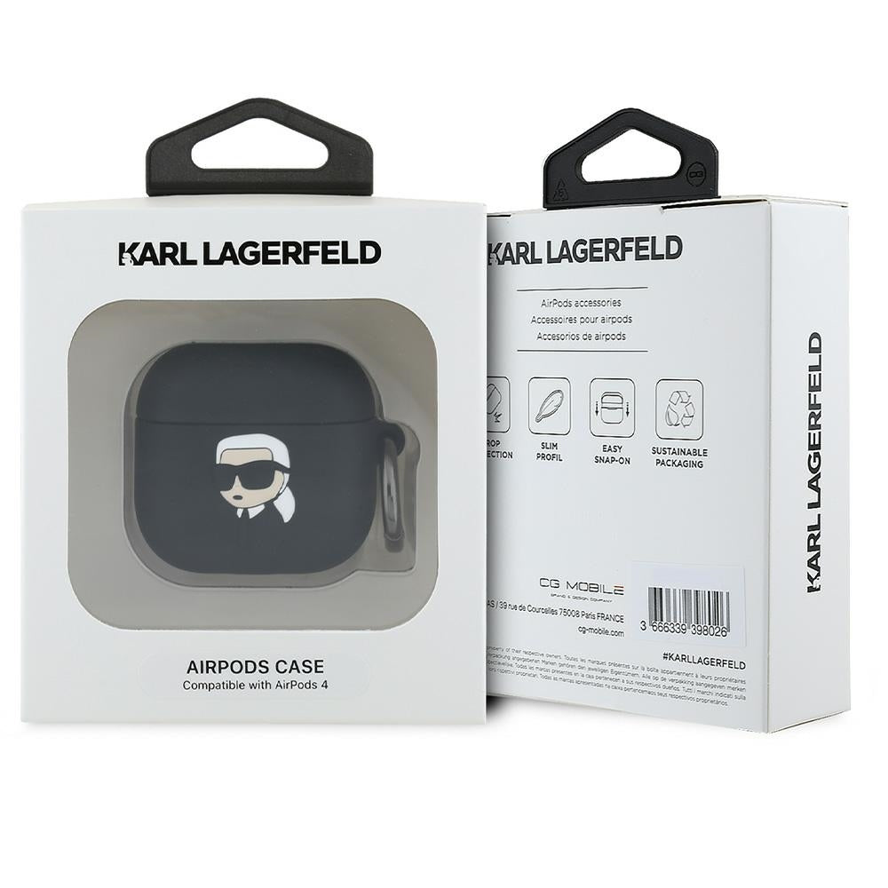 Étui Karl Lagerfeld 3D Tête de Karl pour Apple AirPods 4, Noir