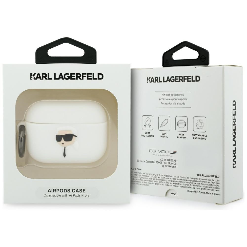 Custodia Karl Lagerfeld 3D Karl's Head per Apple AirPods Pro 3, Bianca