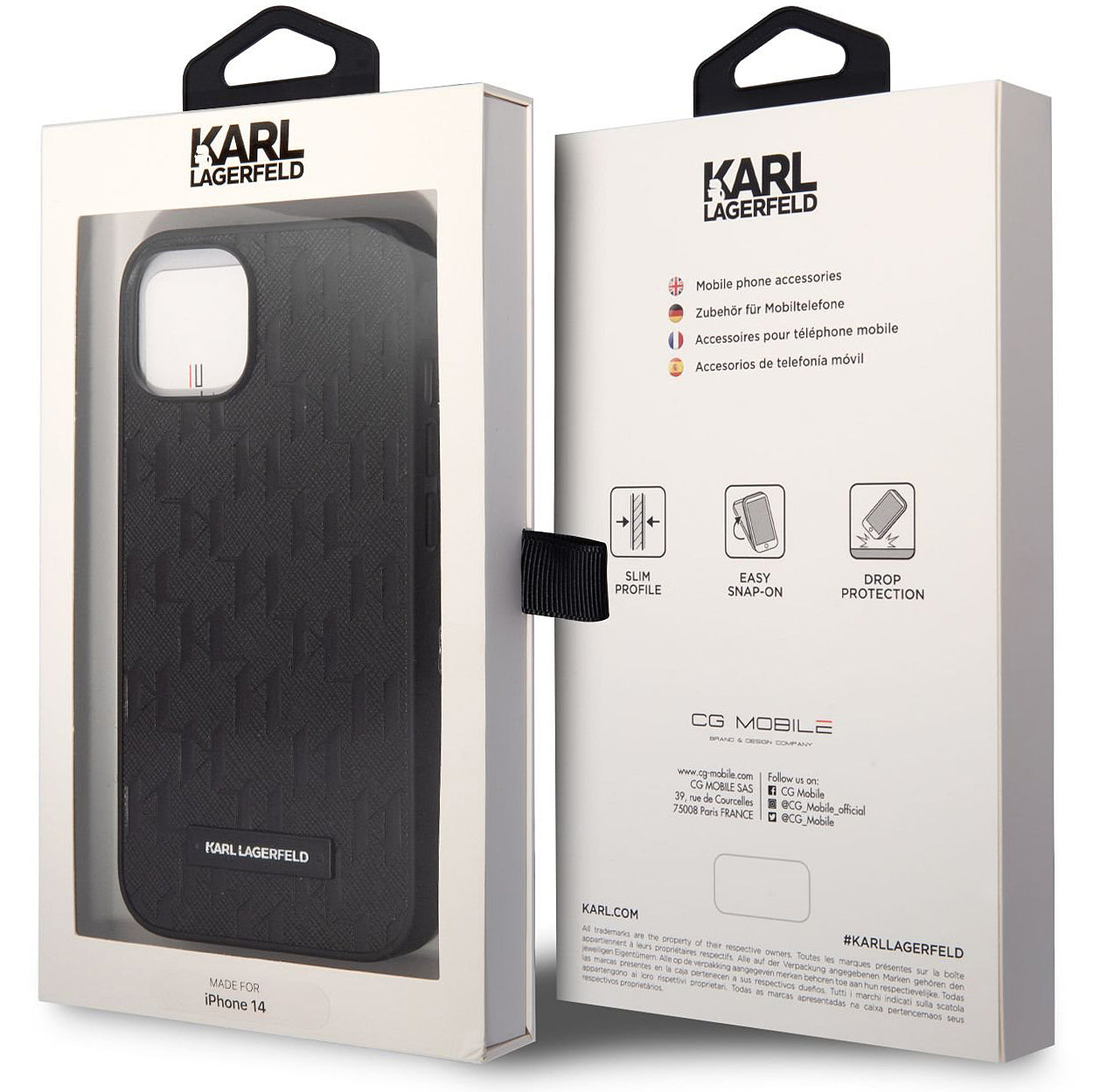 Custodia per Apple iPhone 14 Plus, Karl Lagerfeld, Saffiano Monogram Metal Logo, Nera