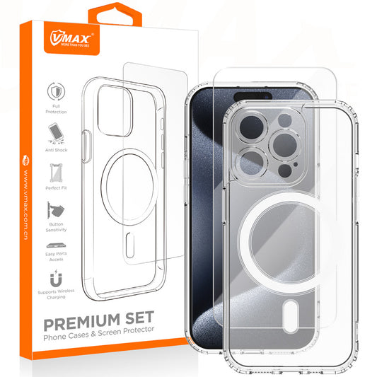 MagSafe Tasche für Apple iPhone 15 Pro Max, Vmax, Premium, Transparent