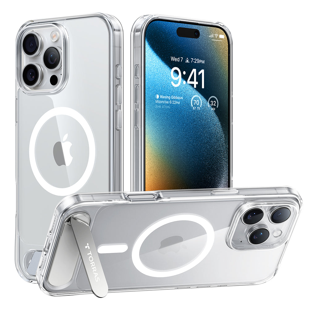 Custodia MagSafe per Apple iPhone 16 Pro, Torras, Pstand, Trasparente