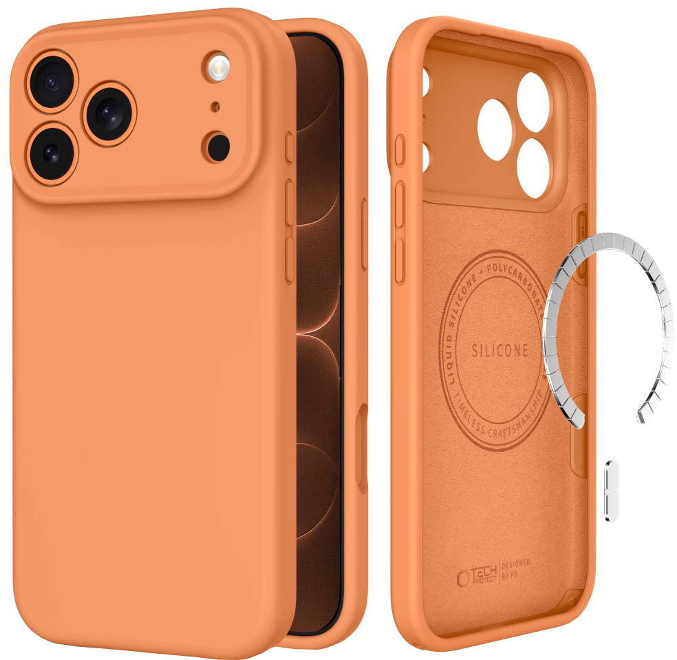 Custodia MagSafe per Apple iPhone 18 Pro Max / 17 Pro Max, Tech-Protect, in silicone, arancione