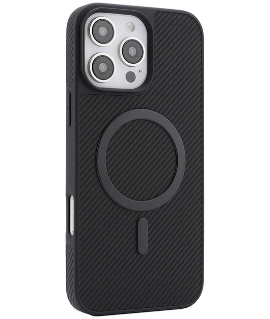 Custodia MagSafe per Apple iPhone 16 Pro Max, OEM, Anello in Metallo Carbonio, Nera