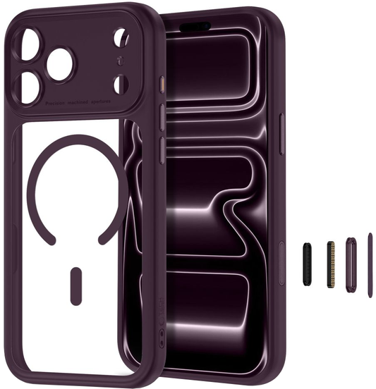 Coque MagSafe pour Apple iPhone 18 Pro Max / 17 Pro Max, Tech-Protect, MagPeak CC, Transparent Rouge Bordeaux