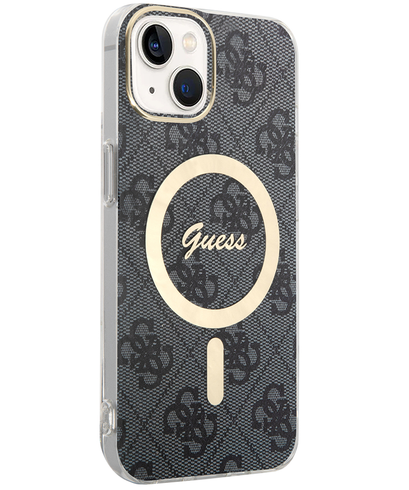 Custodia MagSafe per Apple iPhone 15, Guess, 4G IML, Nera GUHMP15SH4STK
