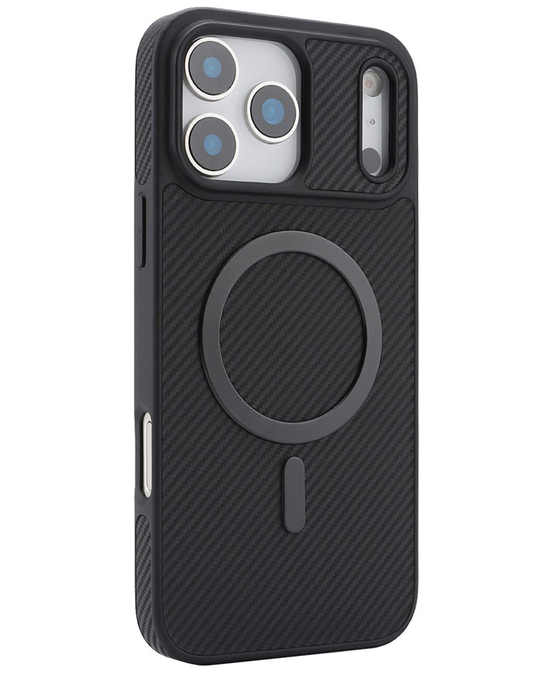 Custodia MagSafe per Apple iPhone 17 Pro, OEM, Anello in Metallo Carbonio, Nera