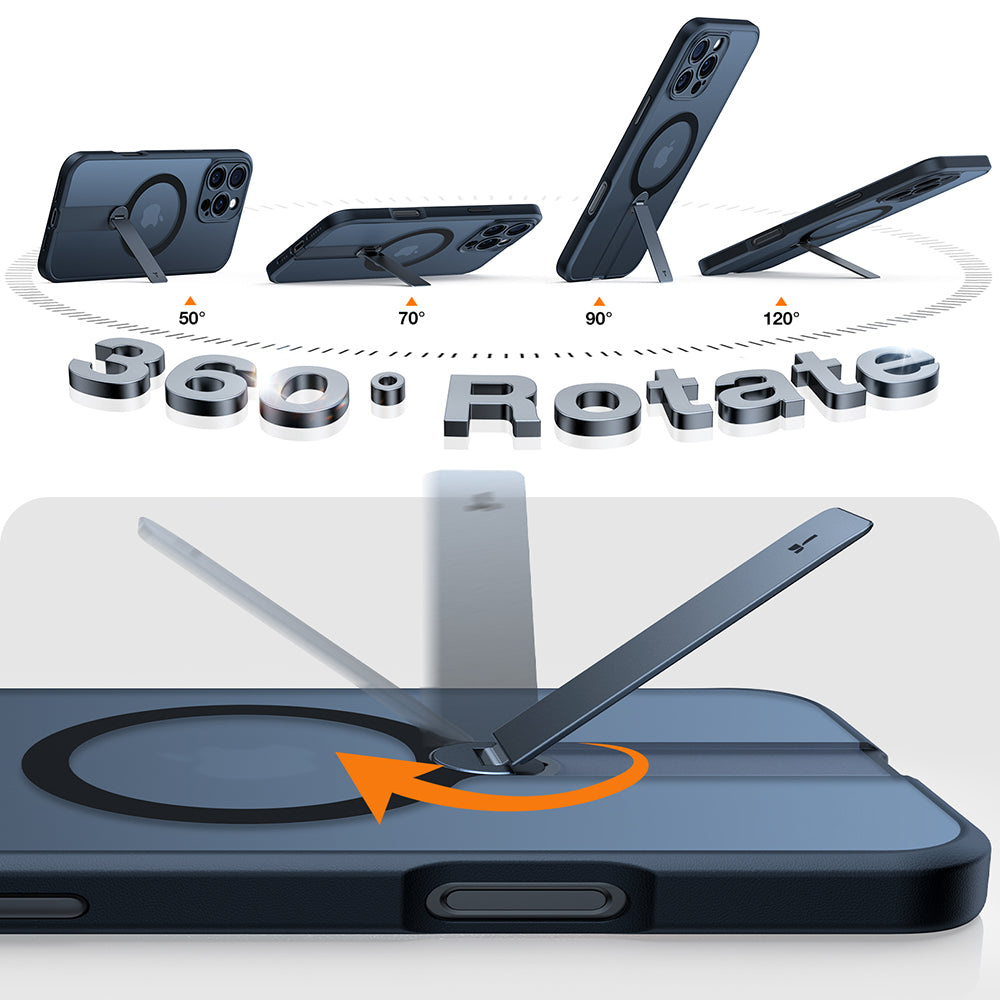 Custodia MagSafe per Apple iPhone 16 Pro, Torras, Pstand Spin, Nera