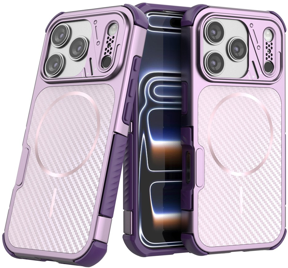 Custodia MagSafe per Apple iPhone 18 Pro / 17 Pro, OEM, Protezione in Carbonio e Angoli, Viola