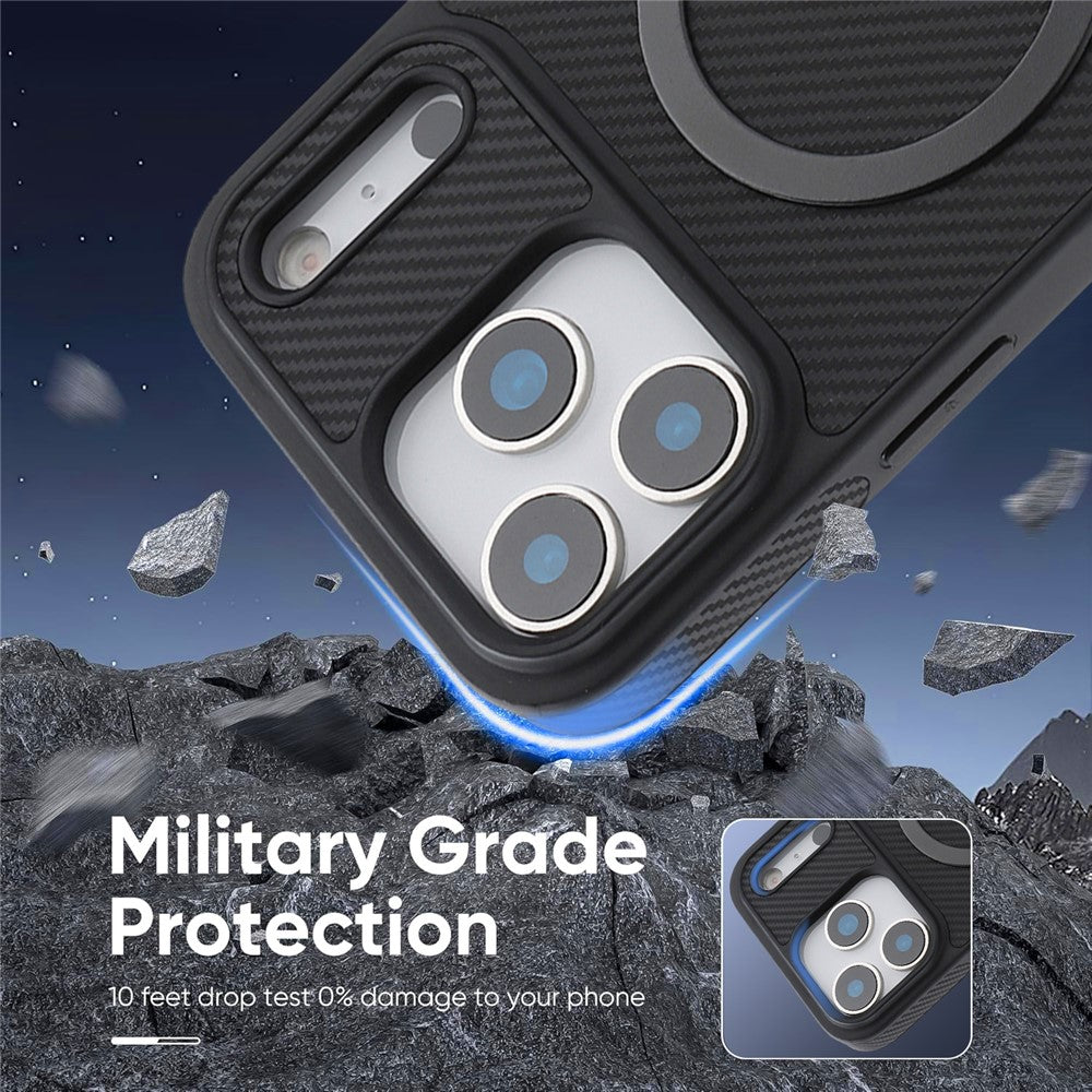 Custodia MagSafe per Apple iPhone 17 Pro, OEM, Anello in Metallo Carbonio, Nera