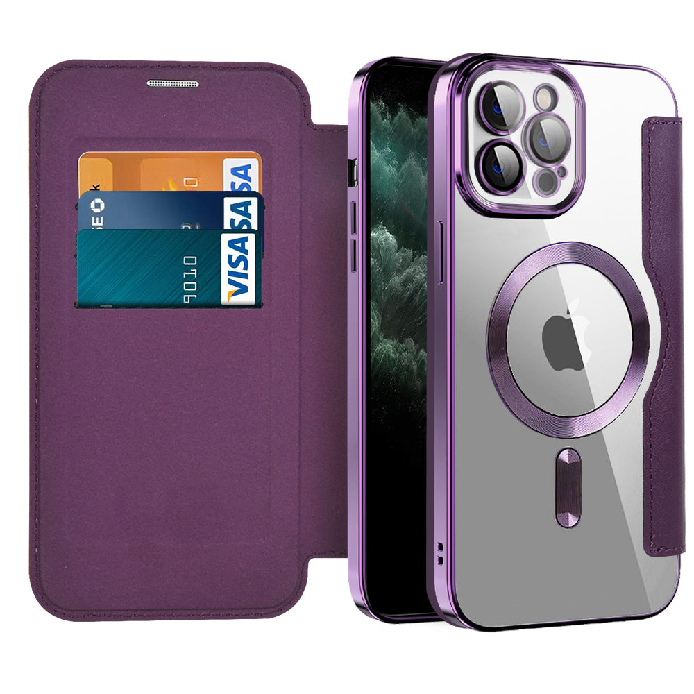 Custodia MagSafe per Apple iPhone 11 Pro Max, Techsuit, SmartMag Book, Viola