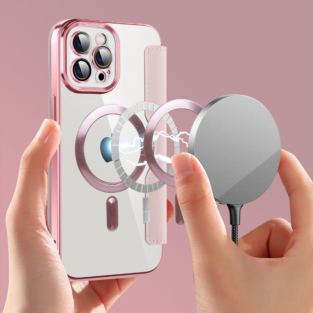 Custodia MagSafe per Apple iPhone 12 Pro Max, Techsuit, SmartMag Book, Rosa