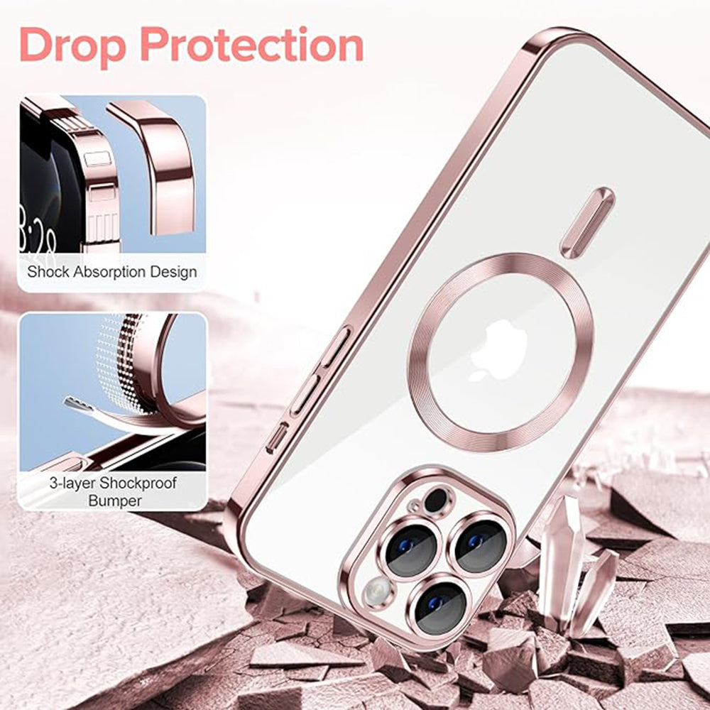 Custodia MagSafe per Apple iPhone 12 Pro, Techsuit, Luxury Crystal, Rosa