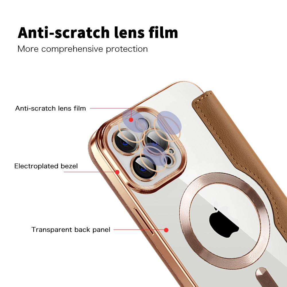 Custodia MagSafe per Apple iPhone 12 Pro, Techsuit, SmartMag Book, Marrone