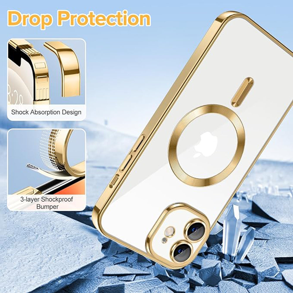 Custodia MagSafe per Apple iPhone 12, Techsuit, Luxury Crystal, Dorata