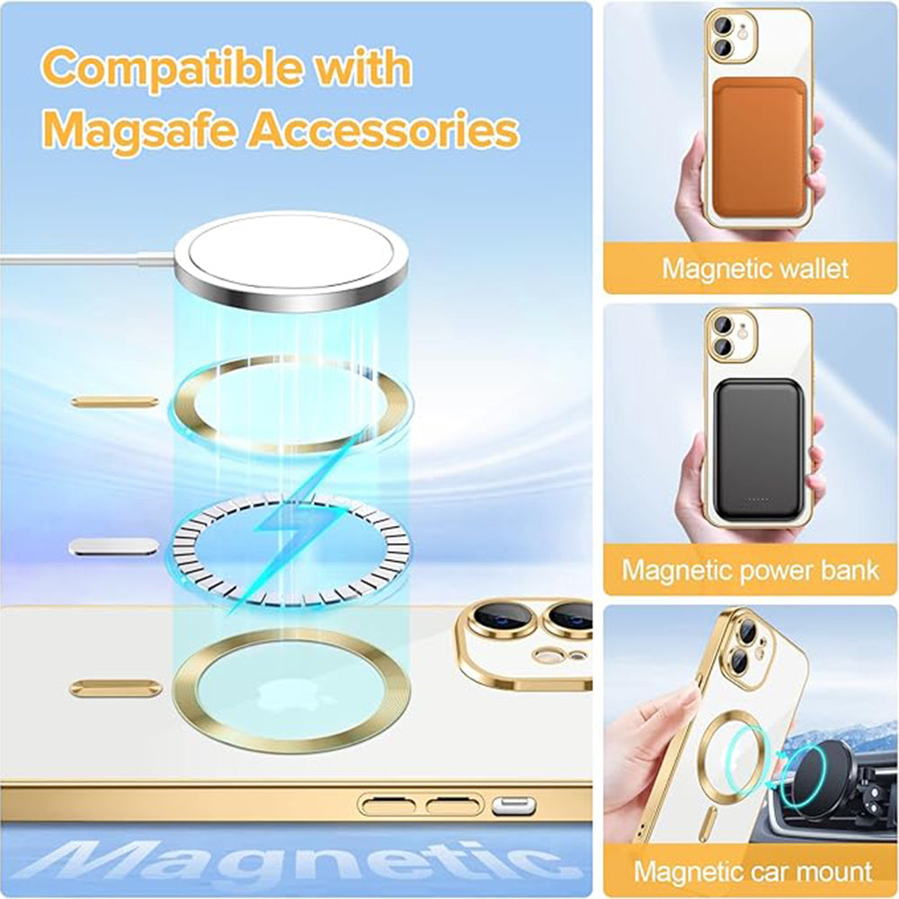 Custodia MagSafe per Apple iPhone 12, Techsuit, Luxury Crystal, Dorata