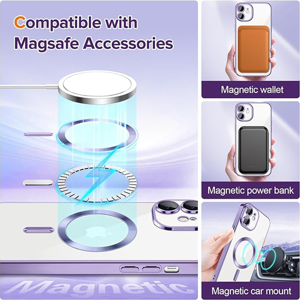 Custodia MagSafe per Apple iPhone 12, Techsuit, Luxury Crystal, Viola Chiaro