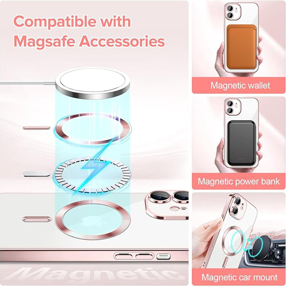 Custodia MagSafe per Apple iPhone 12, Techsuit, Luxury Crystal, Rosa