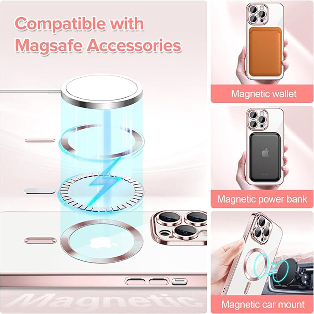 Custodia MagSafe per Apple iPhone 13 Pro Max, Techsuit, Luxury Crystal, Rosa