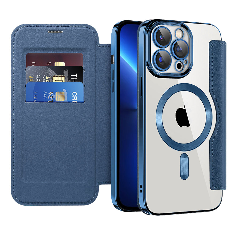 Custodia MagSafe per Apple iPhone 13 Pro Max, Techsuit, SmartMag Book, Blu