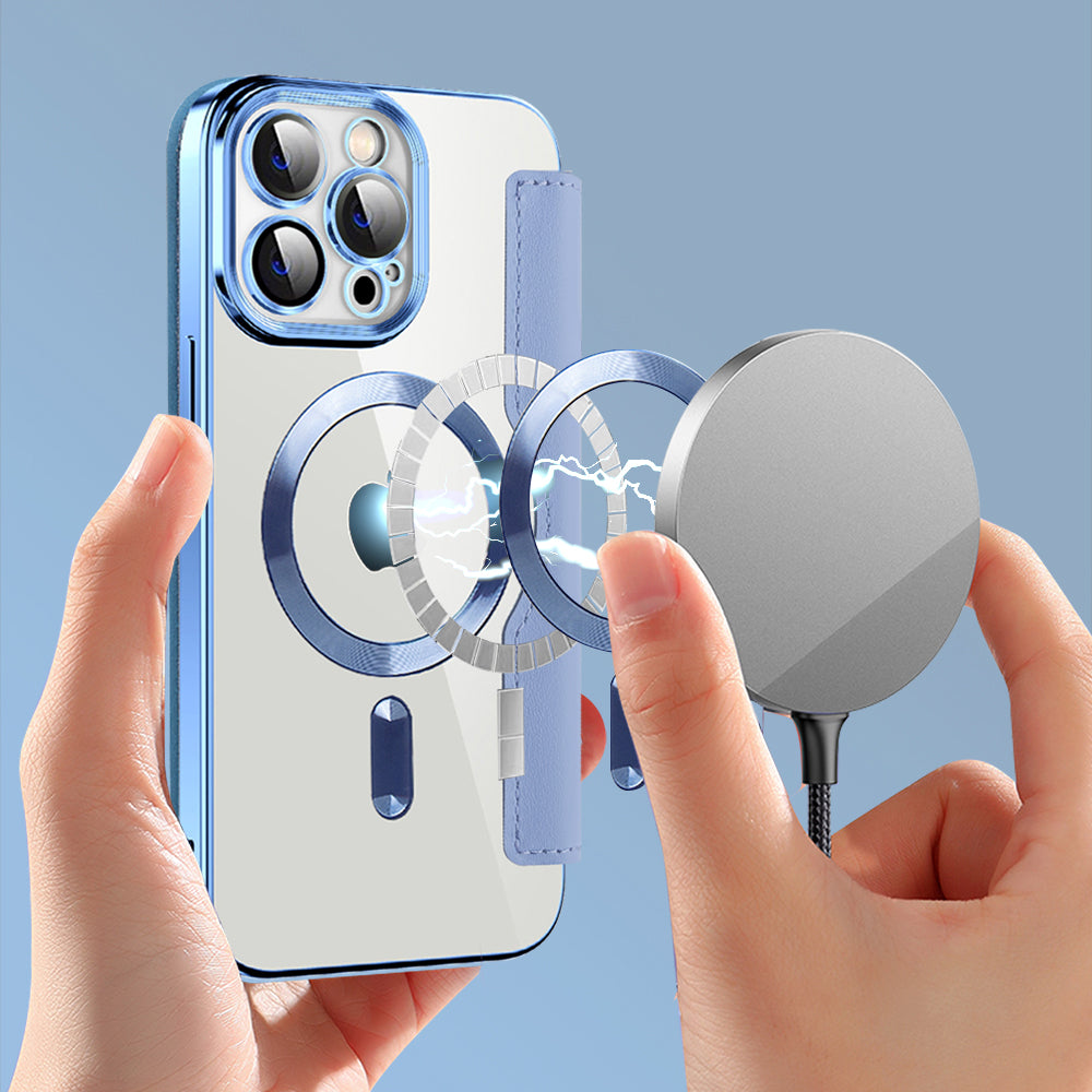 Coque MagSafe pour Apple iPhone 13 Pro Max, Techsuit, SmartMag Book, Bleu