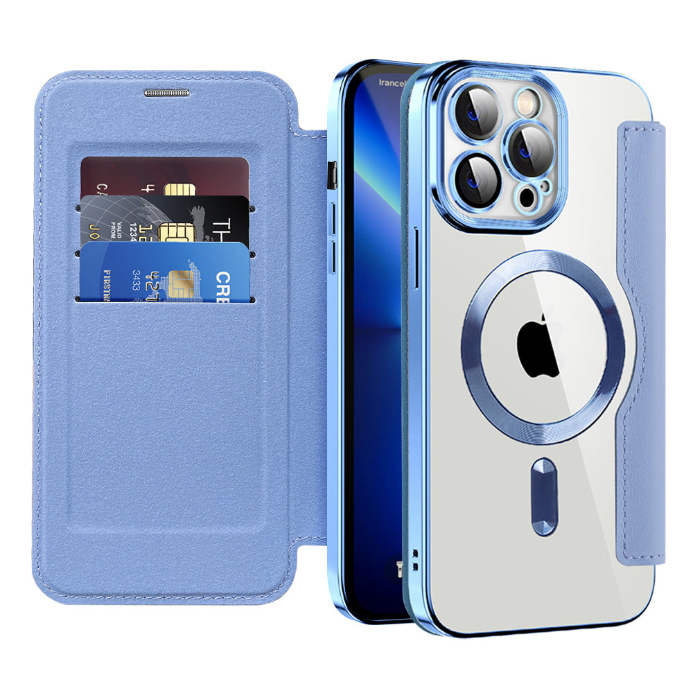 Custodia MagSafe per Apple iPhone 13 Pro, Techsuit, SmartMag Book, Blu