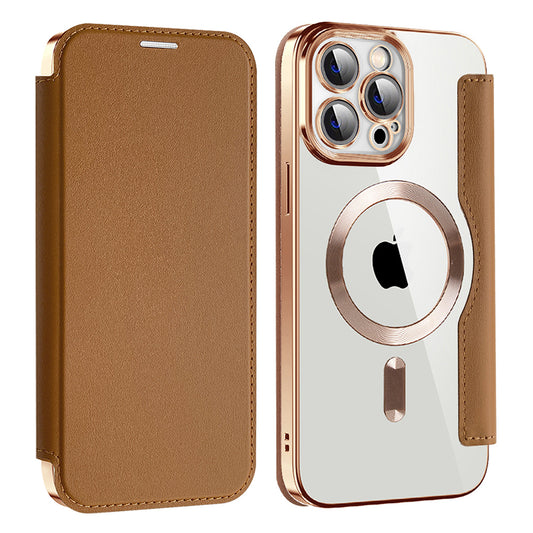 Custodia MagSafe per Apple iPhone 13 Pro, Techsuit, SmartMag Book, Marrone