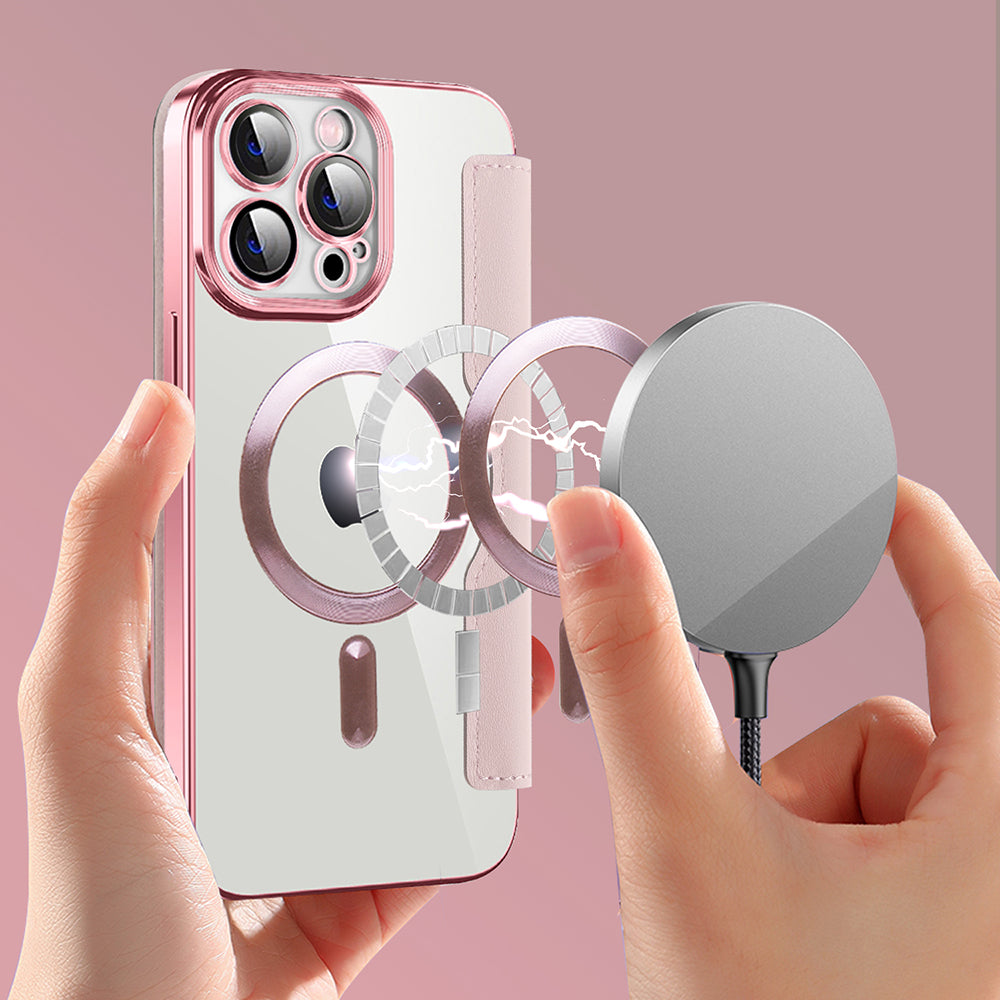 Custodia MagSafe per Apple iPhone 13 Pro, Techsuit, SmartMag Book, Rosa