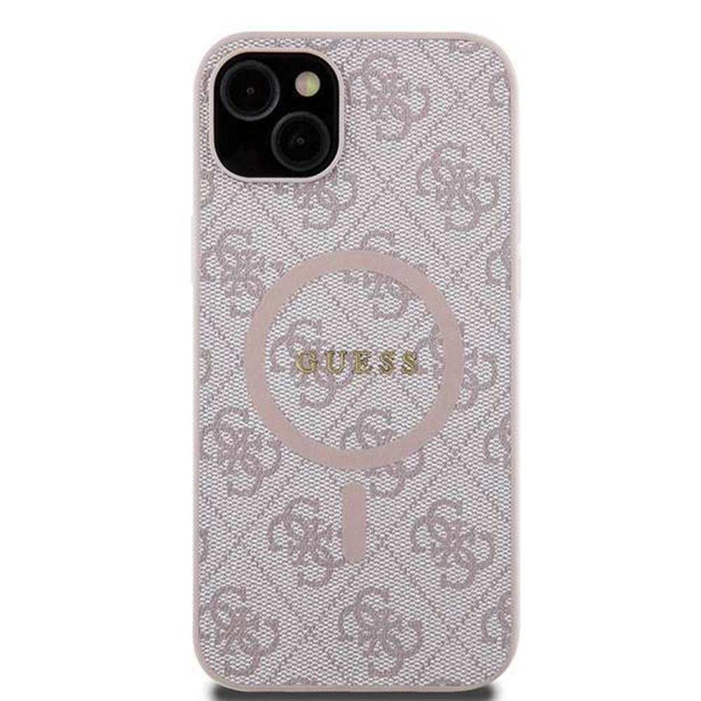 Custodia MagSafe per Apple iPhone 14, Guess, 4G Ring Classic Logo, Rosa