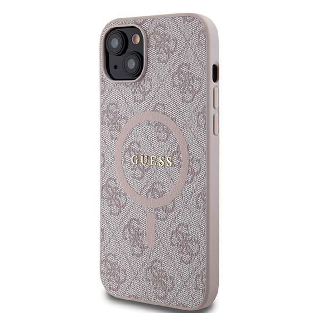 Custodia MagSafe per Apple iPhone 14, Guess, 4G Ring Classic Logo, Rosa